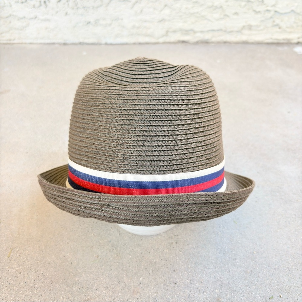 Vintage Stone Fedora Brown Red White Stripe 100% Paper Women S/M - Picture 4 of 6